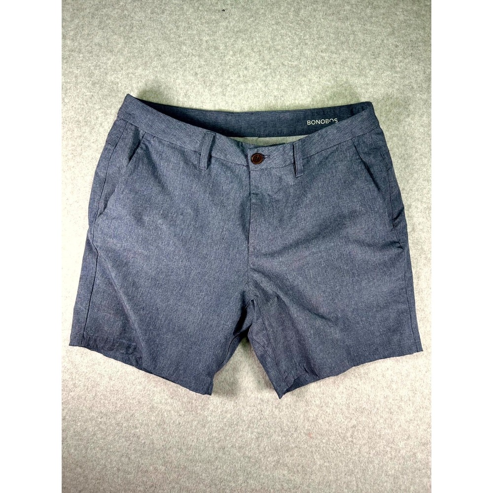 Bonobos Chino Shorts Mens 33 Heather Blue Stretch Standard Fit Casual Flat Front
